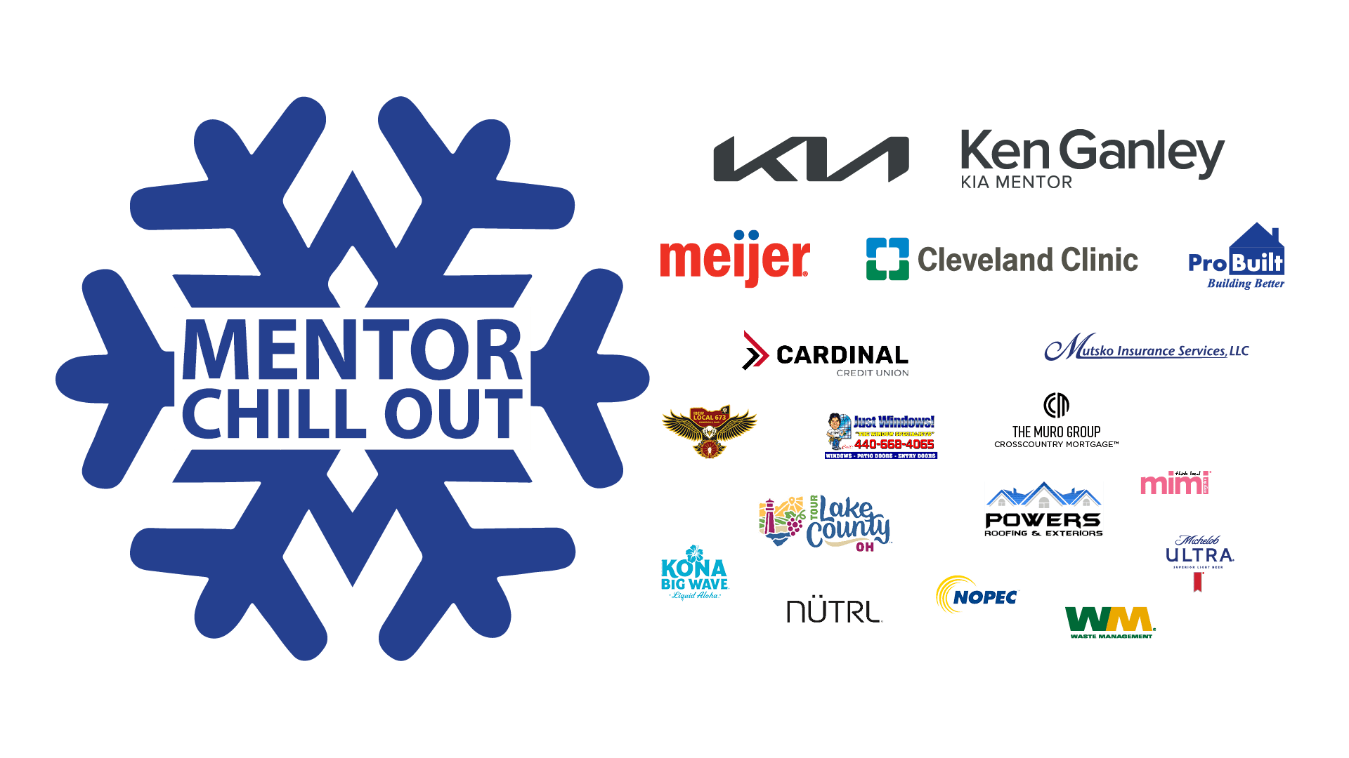 An image of the Mentor Chill Out logo on the left with logos of corporate sponsors on the right.