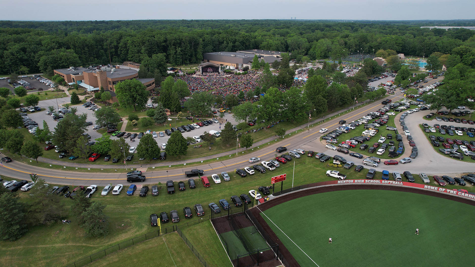 An aerial view of the Mentor Civic Amphitheater