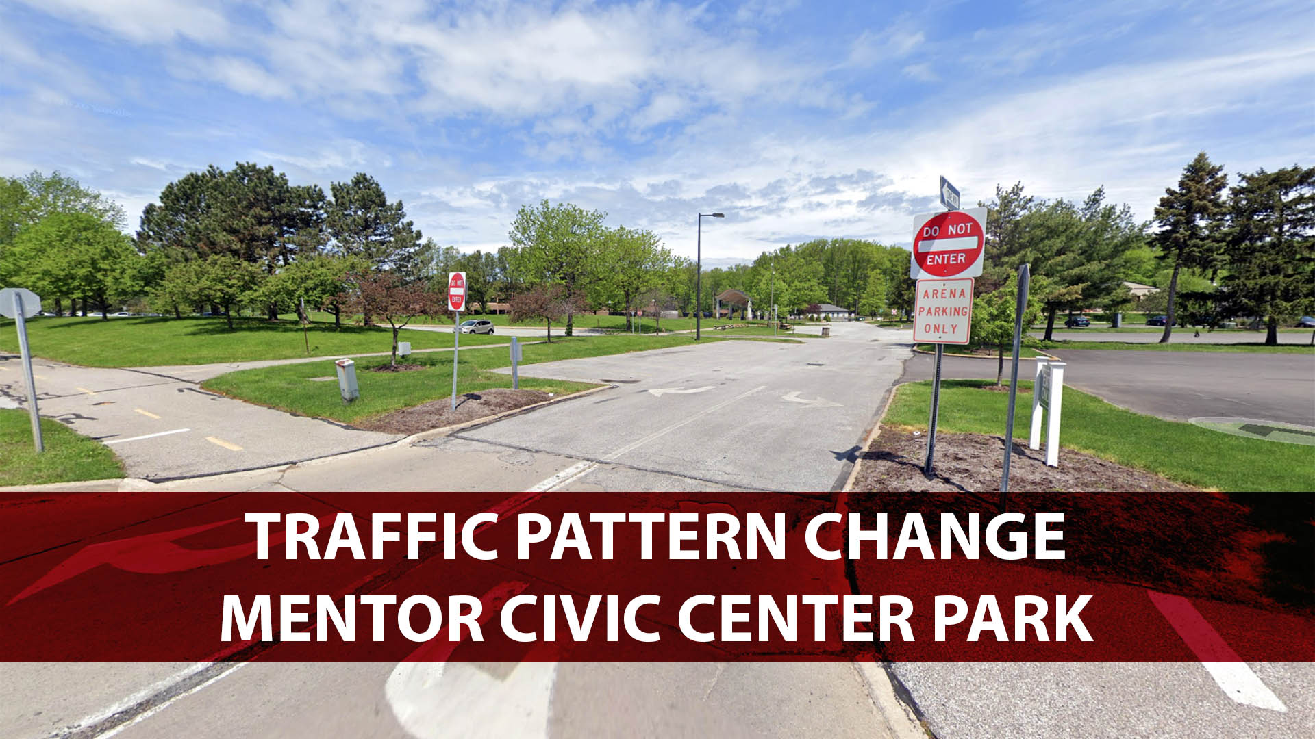 An image of the west driveway at Mentor Civic Center Park.