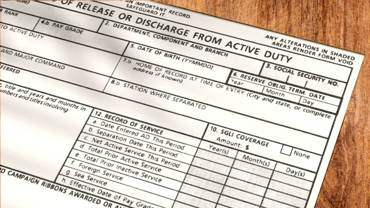Photo of form DD214