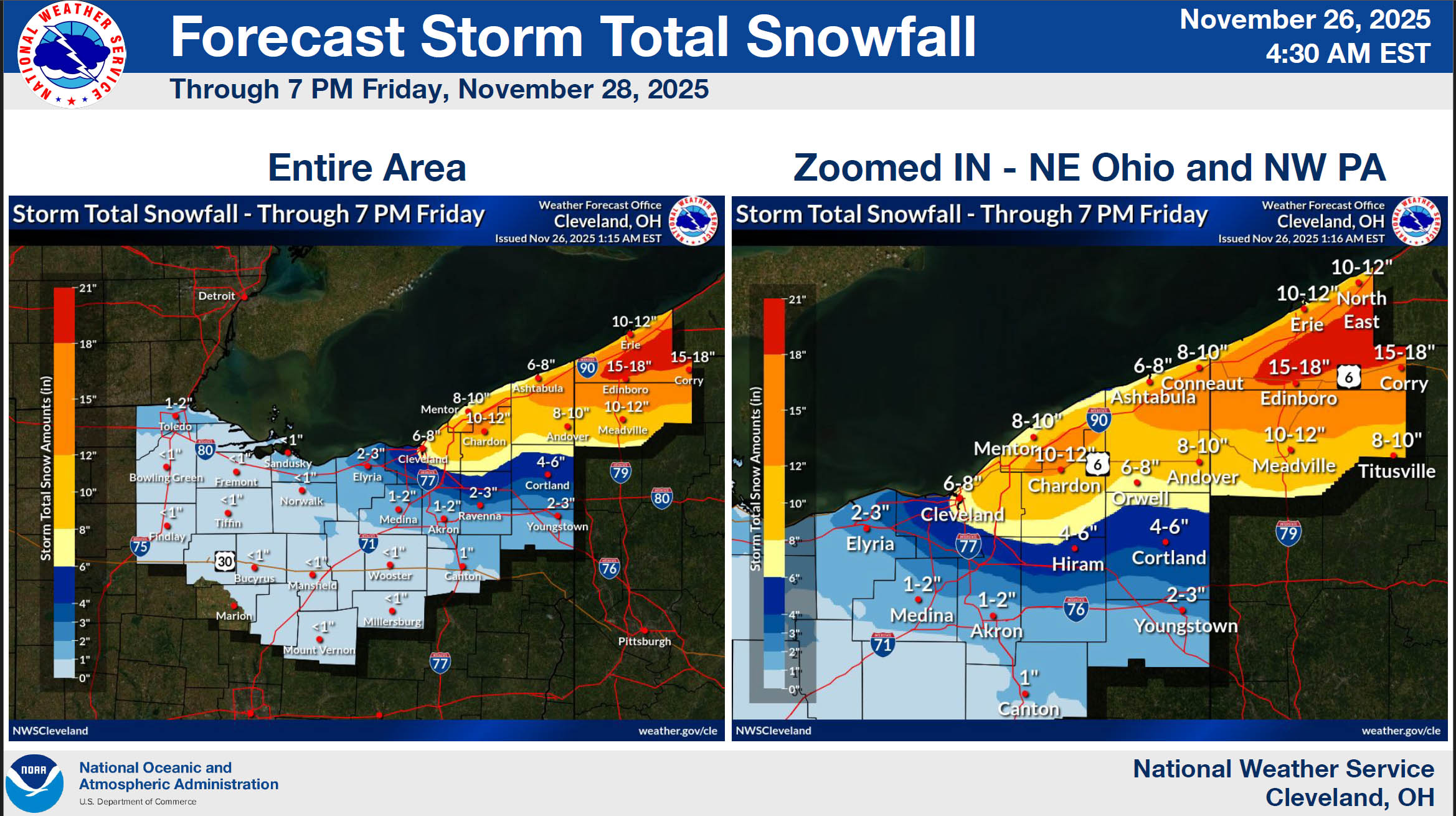Screenshot of the NWS Forecast issued on 122625 for Northeast Ohio
