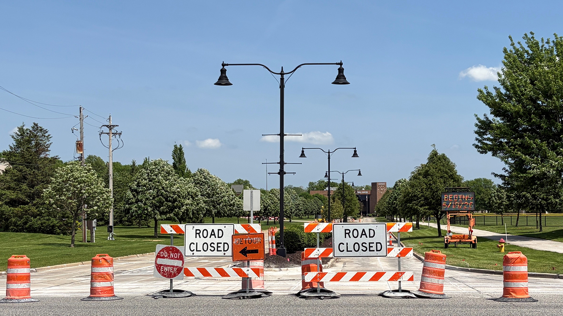 Road Closed Signs at Civic Center Blvd in Mentor
