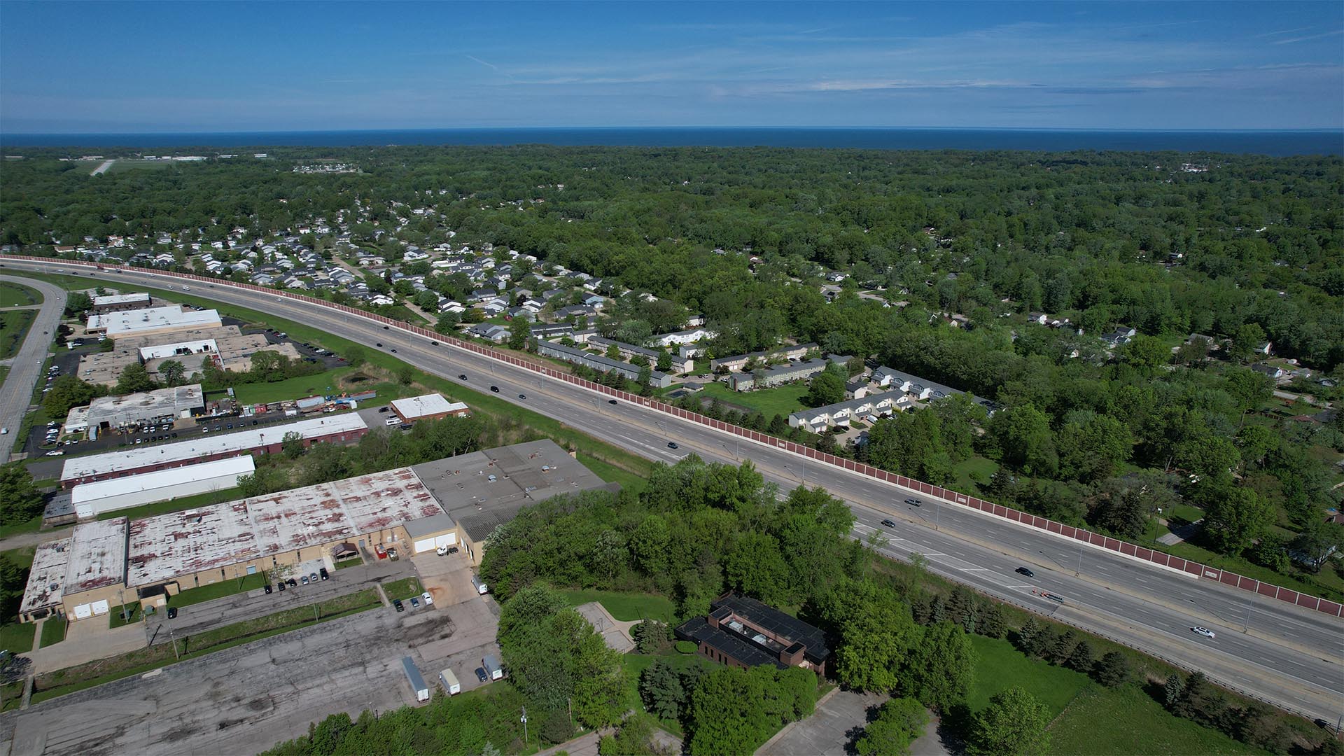 Aerial view of Mentor's Industrial Corridor Facing North Towards Lake Erie