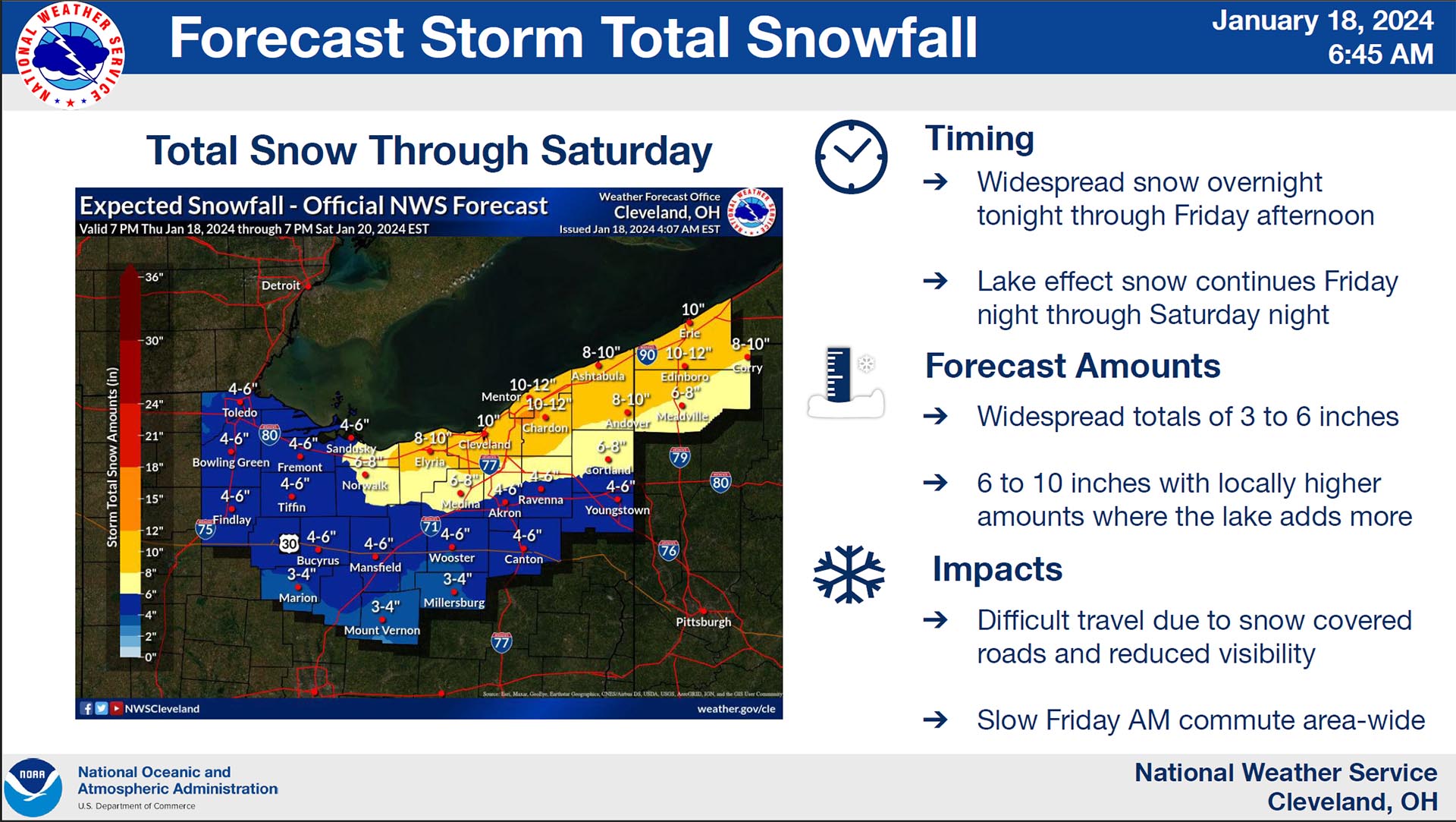 NWS Cleveland Snowfall Totals - January 18, 2024