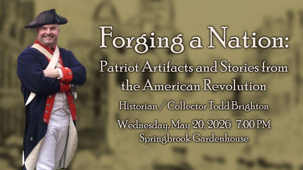 An image of a Revolutionary War Reenactor and the title and description of the forging the nation event.