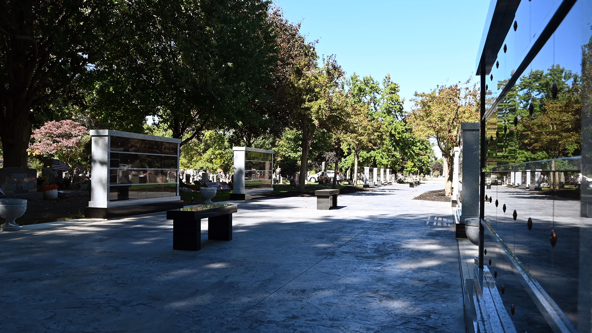A memorial plaza with columbariums.