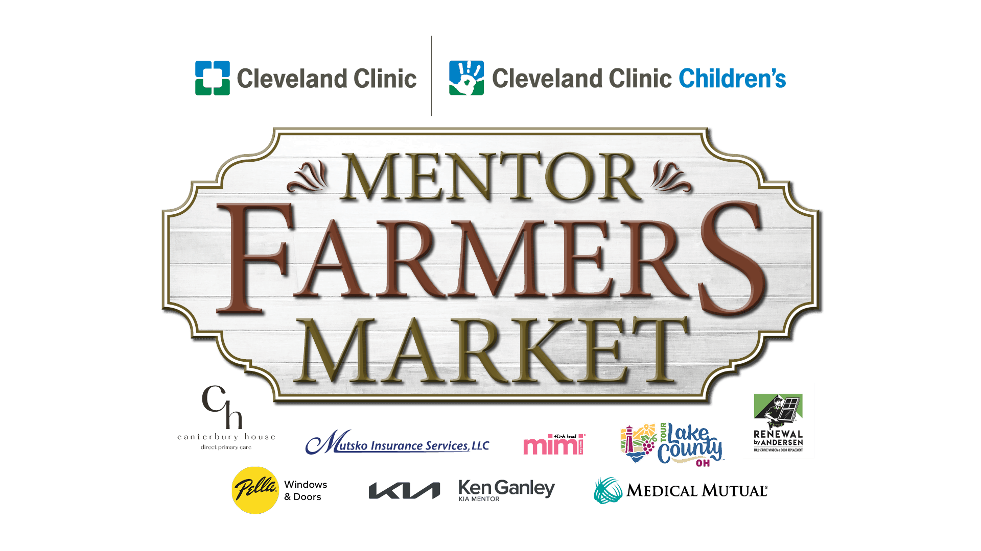 An image of the Mentor Farmers Market logo accompanied by sponsor logos. 