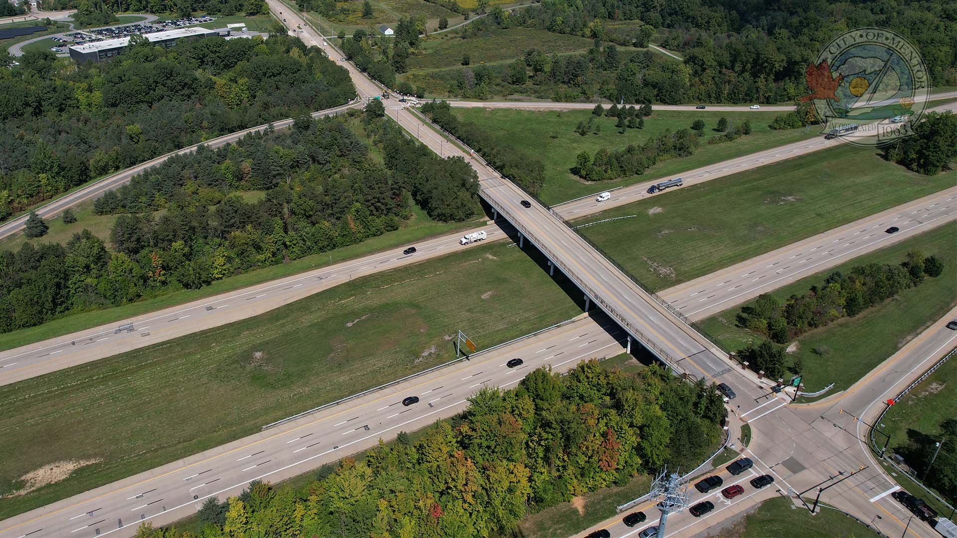 Aerial image of the I-90 SR-615 Interchange in Mentor, Ohio
