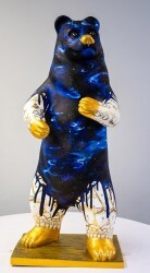 Blue & gold painted Bear statue
