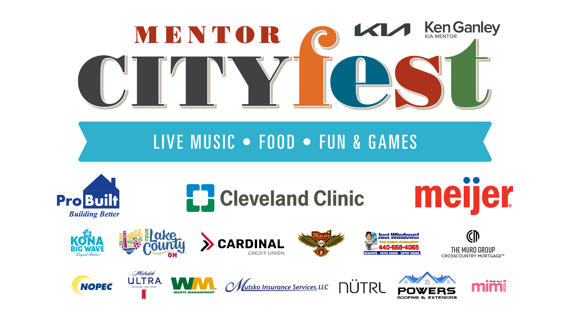 An Image of the Mentor CityFest logo accompanied by sponsor logos. 