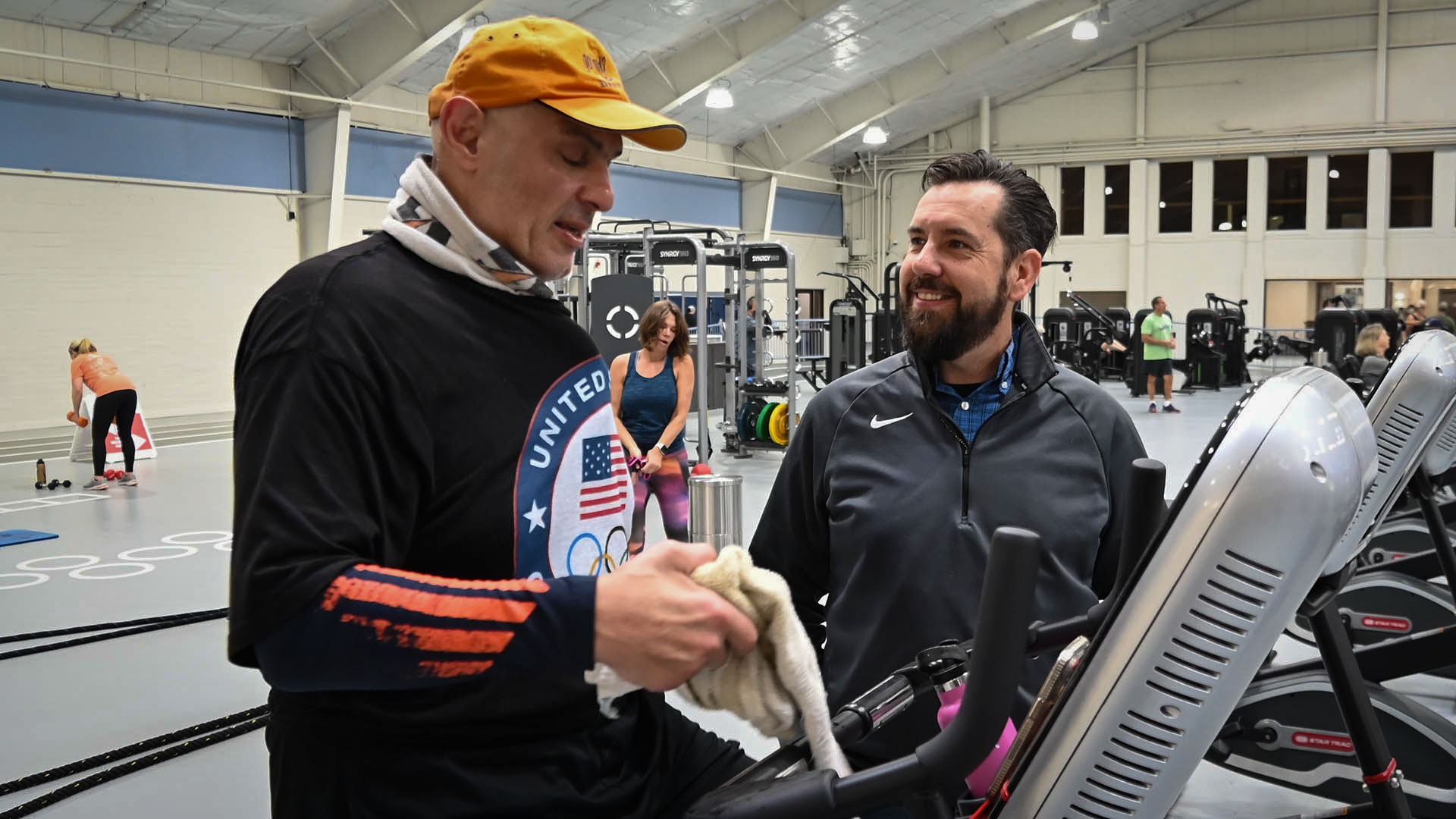 Mentor Comunity Recreation Center Manager Nick Standering (r) with Olympian Matt Ghaffari (l).