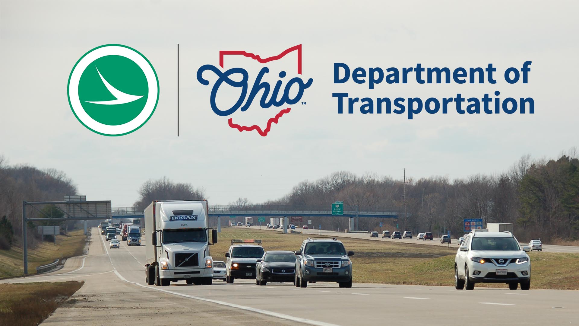 An image of traffic on Interstate 90 with the Ohio Department of Transportation logo overlayed.