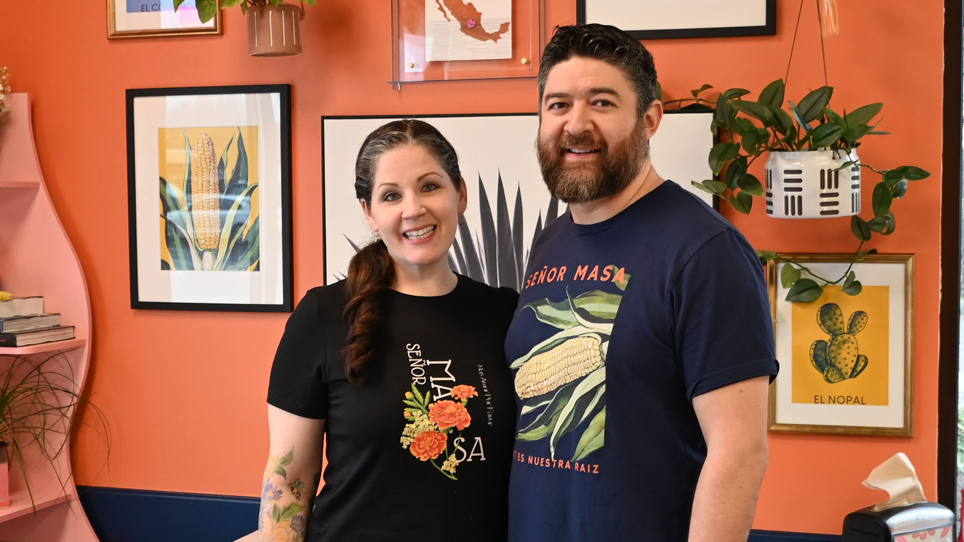 A couple posing for a photo.