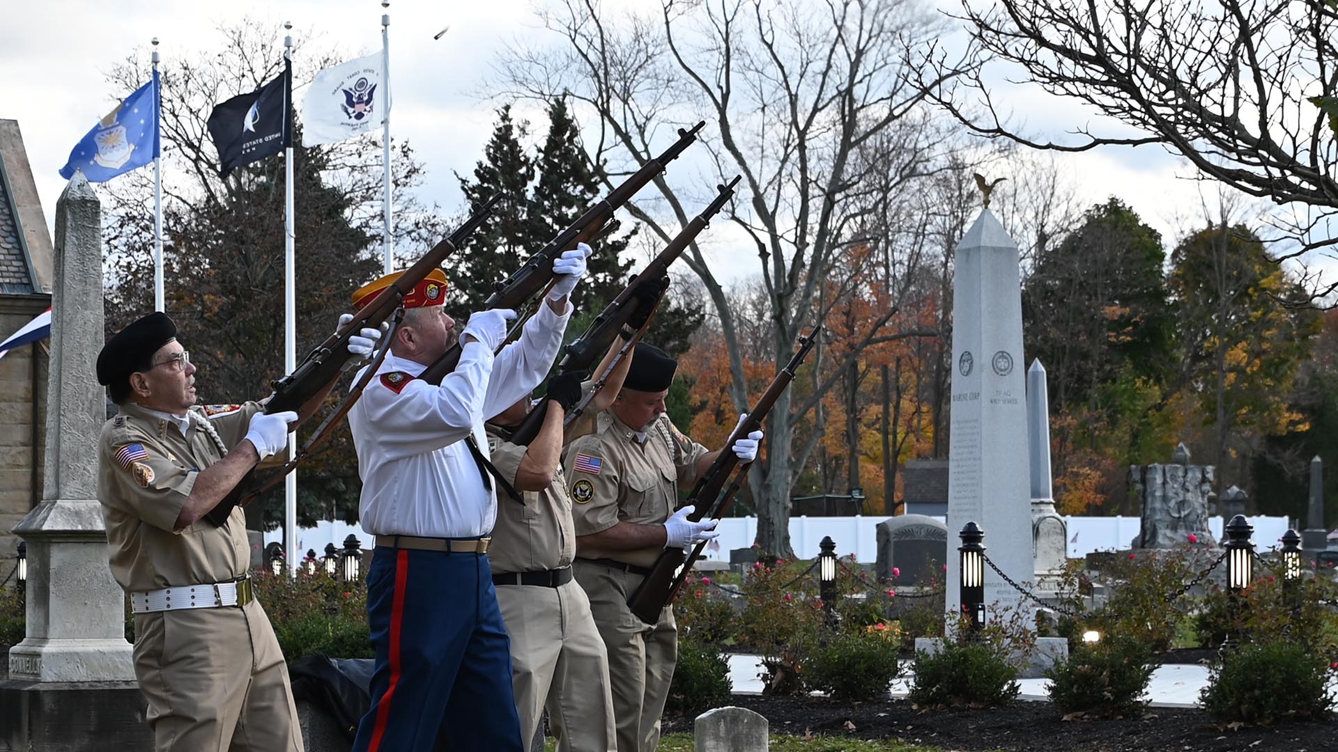 Rifle salute at Mentor Veterans Day ceremony.