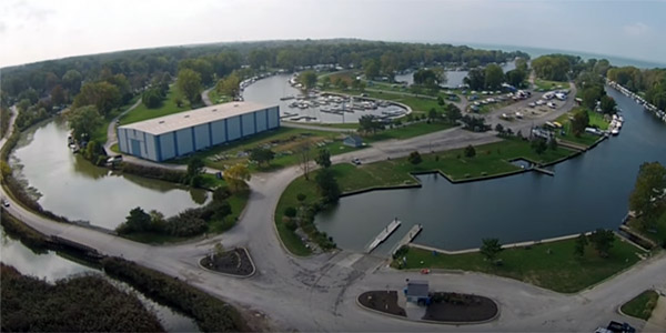 Aerial view of the Mentor Lagoons Marina